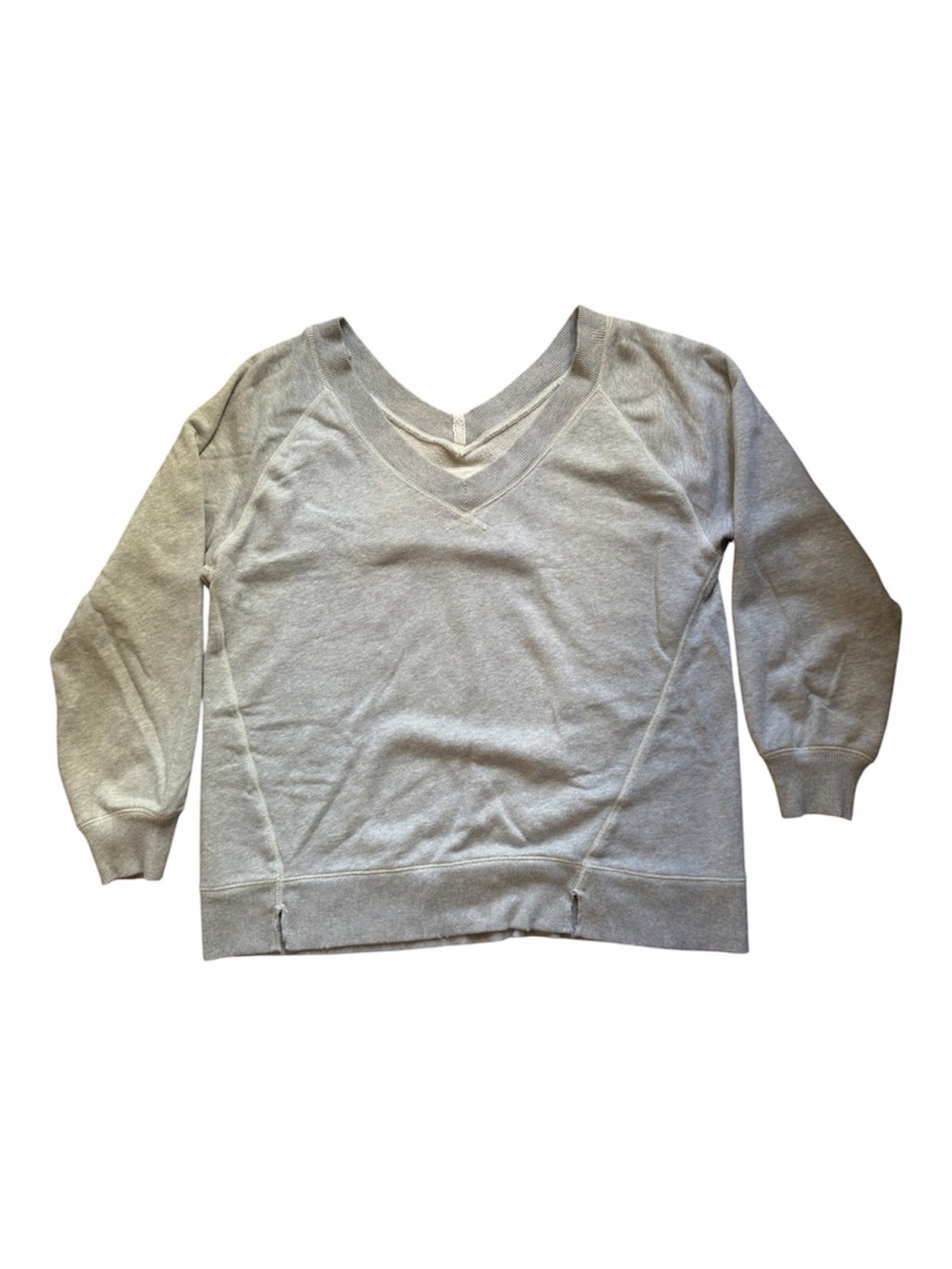 aerie Light Gray V-Neck Oversized Off The Shoulder Pullover Sweater Crewneck